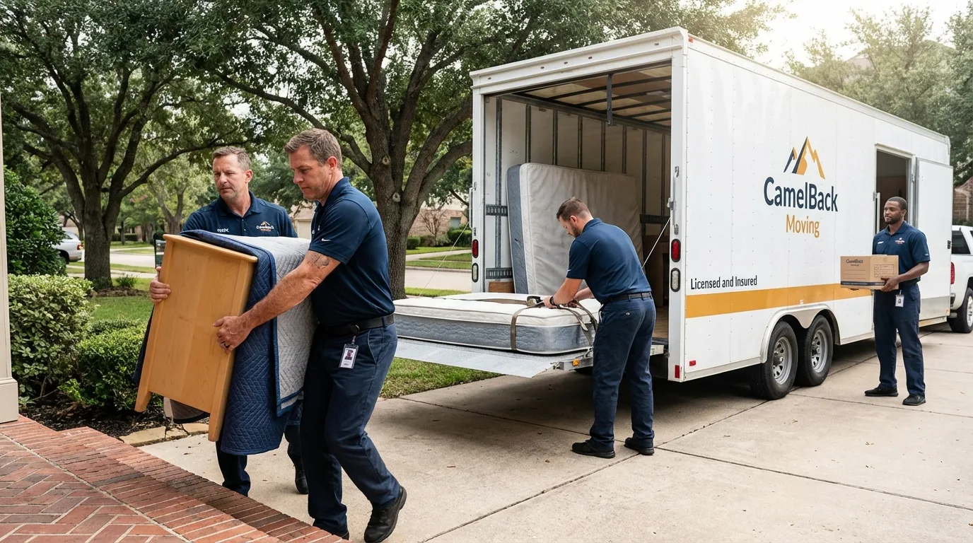 Crew loading residential truck for cross-state move from Wildwood, FL